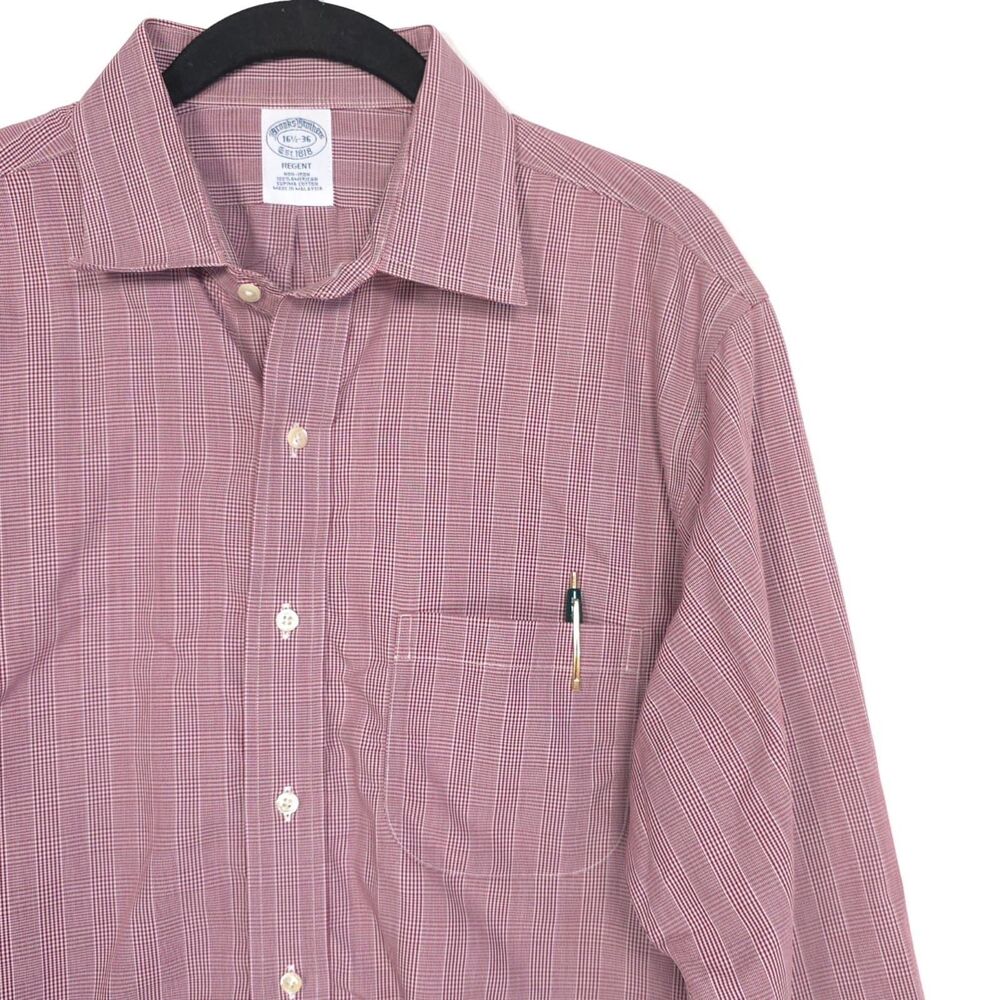 BROOKS BROTHERS Shirt 16.5 - 36‎ REGENT Check AMERICAN SUPIMA COTTON Red Rose
